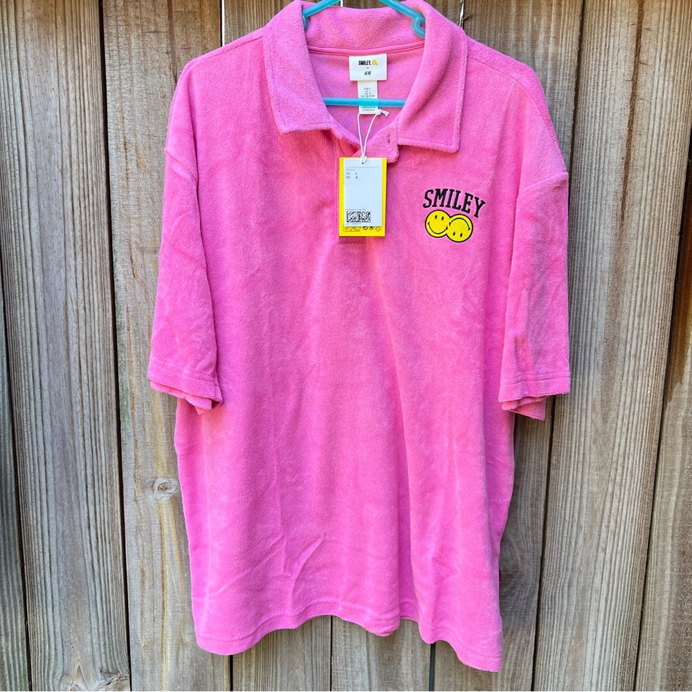 NWT/H&M terry smiley pink men’s polo shirt/S